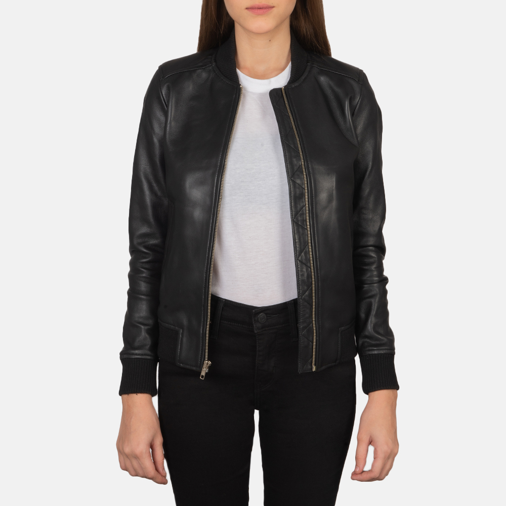 Women's+Bliss+Black+Leather+Bomber+Jacket+Open+Front-4-1659378666323